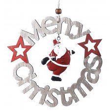 Χριστουγεννιάτικο Ξύλινο Στολίδι, με Άγιο Βασίλη και "Merry Christmas" (16cm)